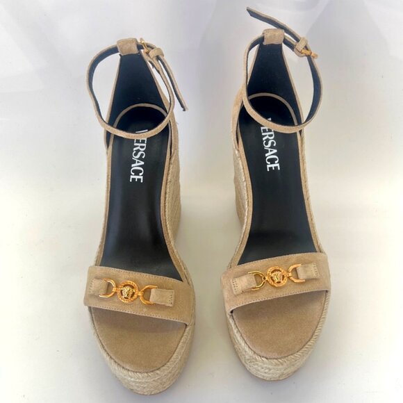 Versace Medusa ‘95 Beige Suede Espadrilles Women Wedge Sandals Size IT39 US7.5 - Picture 4 of 14